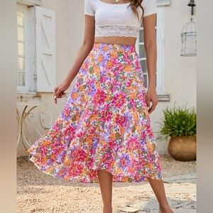 Simplefun Boho Floral Maxi Skirt, Tiered with Ruffles — Size M